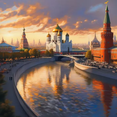 Картина Картина маслом \"Москва-река. Эффект заката\" 50x70 CV160606 купить в  Москве