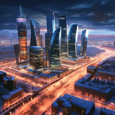 Москва Сити ночью» — создано в Шедевруме