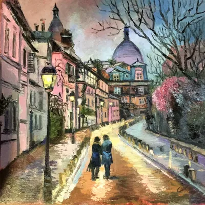 Купить картину-постер \"Влюбленная пара гуляет по весенней улице Парижа\" с  доставкой недорого | Интернет-магазин \"АртПостер\"