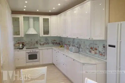 белая акриловая кухня с глянцевыми фасадами со скинали - цена