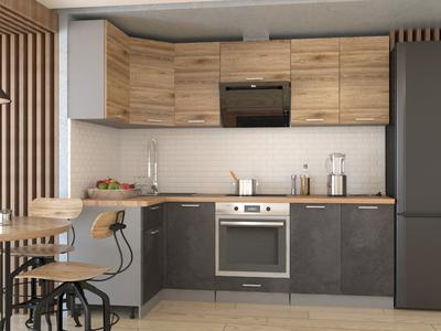 Заказать 2-уровневую угловую кухню встроенными плитой, духовкой и СВЧ в  Красноярске с низкой стоимостью