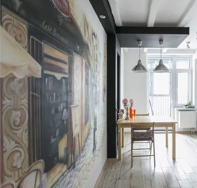 Рисунок на стене кухни на тему французского кафе | Стиль кафе, Дизайн, Кухня