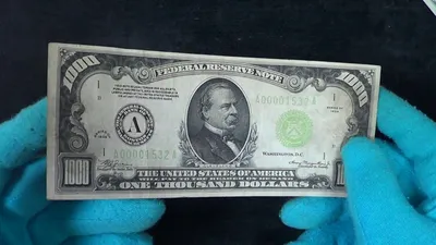 Тысяча долларов США одной купюрой. Крупный номинал американской банкноты 1000  долларов 1934 года - YouTube