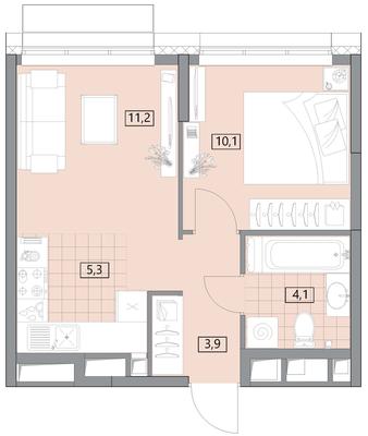 Квартира 2 в ЖК «ЛУЧИ» площадью 59.6 кв.м, этаж 5, кол-во комнат 2, цена  20188188 - купить от застройщика | Est-a-Tet