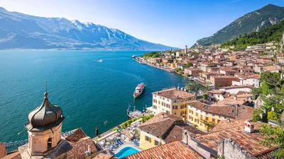 limone sul garda at dusk in summer season. europe,italy,lombardy,brescia  province,limone sul garda Stock Photo - Alamy