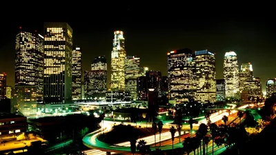 Скачать 1920x1080 los angeles, лос-анджелес, город, ночь, улица, небоскребы  обои, картинки full hd, hdtv, fhd, 1080p