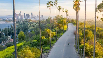 США. Пальмы в Лос-анджелесе на закате - обои на рабочий стол