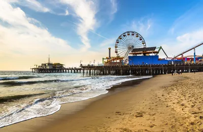 Скачать обои пляж, пальмы, океан, Калифорния, США, Лос Анджелес, Санта  Моника, раздел город в разрешении 1024x1024