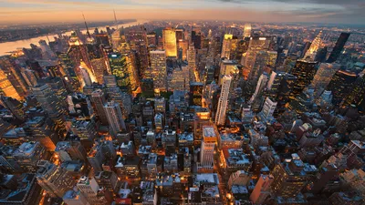 Скачать обои панорама, небоскребы, ночной город, нью-йорк, здания  разрешение 1920x1280 #125986