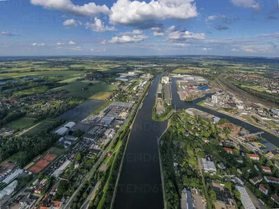 Germany, North Rhine-Westphalia, Minden, Aerial view of Minden Aqueduct -  SuperStock