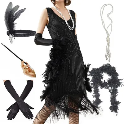 Черное платье в стиле 20-х годов: платье, головной убор (Италия) купить в  Ставрополе