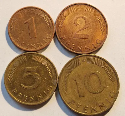 Набор 4 монеты Германии. 1,2,5,10 пфенингов 1960-90-х. Из обращения. -  купить в интернет-магазине OZON с быстрой доставкой (1285821663)