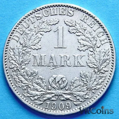 Купить монету Германии 1 марка 1909 г. Серебро.