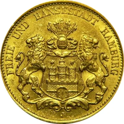 Золотая монета Германии \"20 марок Гамбурга\"