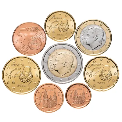 Испания полный набор монет евро для обращения 2022 (8 штук, UNC) стоимостью  1149 руб.