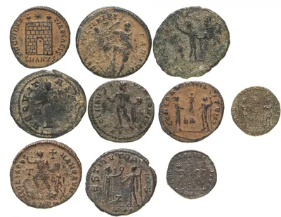10 монет Римской империи III-V вв (состояние F-VF) стоимостью 7104 руб.