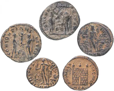 5 монет Римской империи III-V вв (состояние F-VF) стоимостью 3325 руб.