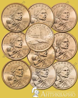 Купить полный набор 9 монет Сакагавея парящий орел 1 доллар США 2000-2008