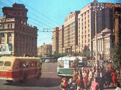 Фото СССР 1950-е Старая Москва Кремль Улица Панорама Транспорт большая  18х24 ф035