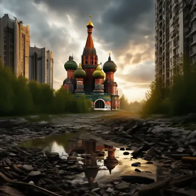 Москва, пейзаж, пост-апокалипсис, …» — создано в Шедевруме