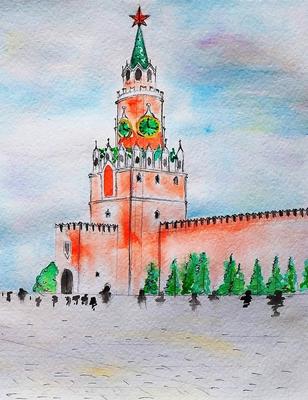 Кремль рисунок. Москва столица рисунок моя родина. Спасская башня рисунок.  Моя Россия рисунок. Карандаши и краски. | Карандаши и краски | Дзен