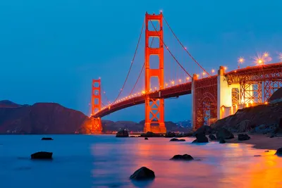 Обои на рабочий стол Мост Золотые ворота / Golden Gate Bridge в  Сан-Франциско / San Francisco с подсветкой в тумане, обои для рабочего  стола, скачать обои, обои бесплатно