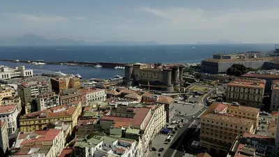 Napoli, Napoli, ITALIA. 27th May, 2023. 27/05/2023 Naples, panoramic views  from above of various areas of Naples.In the picture: View of Vesuvius with  Campi Flegrei, Bagnoli and the islet of Nisida (Credit