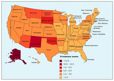 Плотность населения США по штатам и округам в 2020 году | Мир  географических карт
