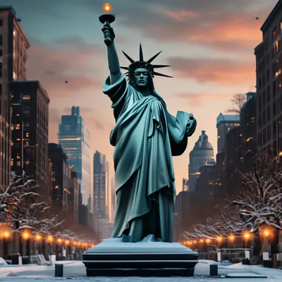 НьюЙорк 80х годов зима возле статуи…» — создано в Шедевруме