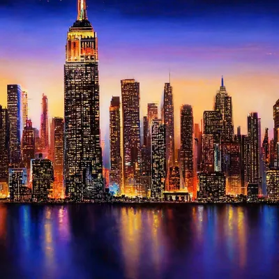 Нью-Йорк в небо ночью» — создано в Шедевруме