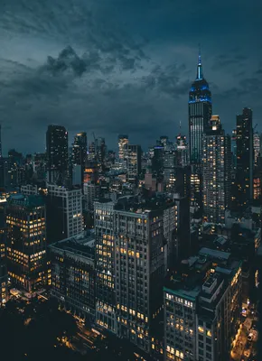 Фотография Нью-Йорк Манхэттен США Ночь Небоскребы Дома Города