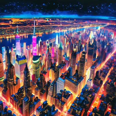 Нью-Йорк Манхэттен Ночью Панорама Черно-белый С Городских Небоскребов  Фотография, картинки, изображения и сток-фотография без роялти. Image  14444536