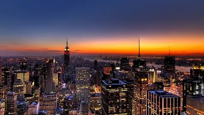 Скачать 1920x1080 new york, здания, город, небоскребы, вечер, нью-йорк  обои, картинки full hd, hdtv, fhd, 1080p