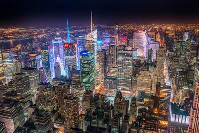 Картинка Нью-Йорк США Мегаполис ночью Небоскребы Города