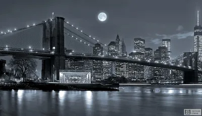 Черно-белый взгляд на ночь на набережной New York Manhattan США Стоковое  Фото - изображение насчитывающей ново, достопримечательностью: 203038110