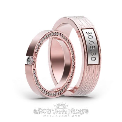 Оригинальные обручальные кольца, с датой свадьбы, розовое и белое золото в  Москве, цена 144050 руб.: купить