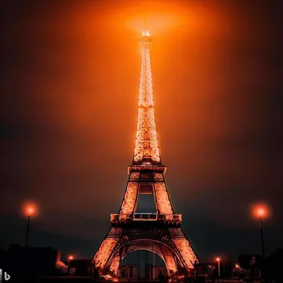 Эйфелева башня ночью - Париж - фото