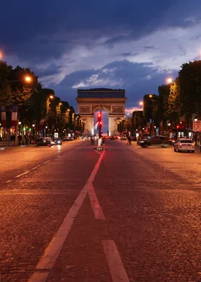 Фото париже Франция Елисейские Поля Осень Улица Дороги Дома Города