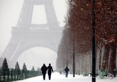 Обои на рабочий стол Париж вечером зимой с подсветкой, Paris / Париж,  Эйфелева башня, обои для рабочего стола, скачать обои, обои бесплатно