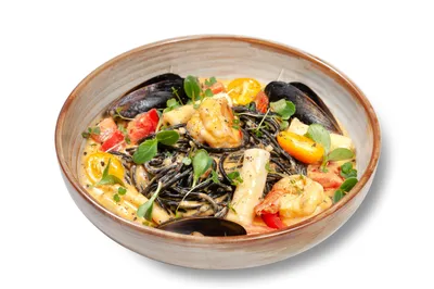 Чёрные спагетти с морепродуктами | Black spaghetti with seafood •  Поместье-парк