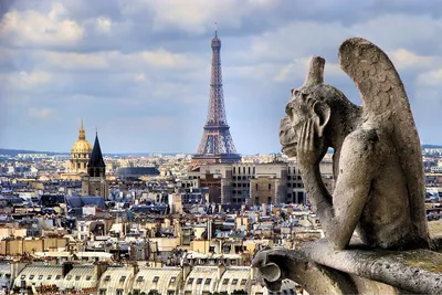 Обои на рабочий стол Пейзаж Парижа / Paris с Эйфелевой Башней / la tour  Eiffel и мостом через Сену, обои для рабочего стола, скачать обои, обои  бесплатно