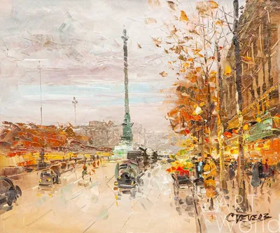 Картина Пейзаж Парижа осенью №673 на холсте — купить в интернет-магазине  Marland