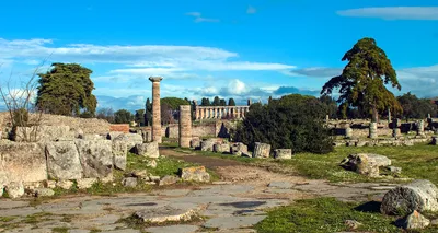 Paestum was a major ancient Greek city on the coast of the Tyrrhenian Sea  in Magna Graecia (southern Italy). The ruins of Paestum are famous for  their Stock Photo - Alamy