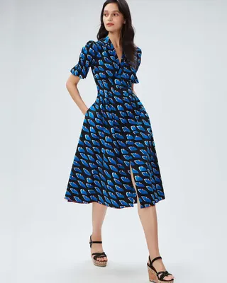 Платье средней длины с разрезом и модным принтом во французском стиле |  AliExpress