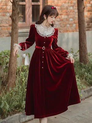 Винтажное красное бархатное платье во французском стиле для облегающих дам,  романтичные женские платья-миди в стиле ретро с кружевными  рукавами-лепестками, женское платье-румяна | AliExpress