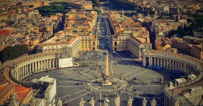 Старинная европейская гравюра - Площадь Святого Петра в Риме