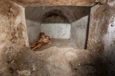В Помпеях нашли хорошо сохранившийся скелет, на котором даже остались волосы
