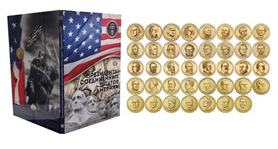Полный набор монет 1$ президенты США в альбоме