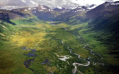 Фотография Природа Аляска штаты Bing Горы Пейзаж речка Сверху