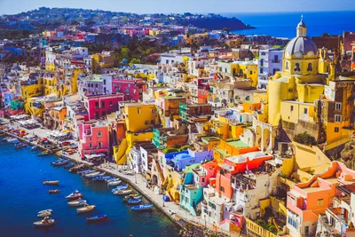 Landscape with colorful houses on Procida island, Italy Stock Photo - Alamy